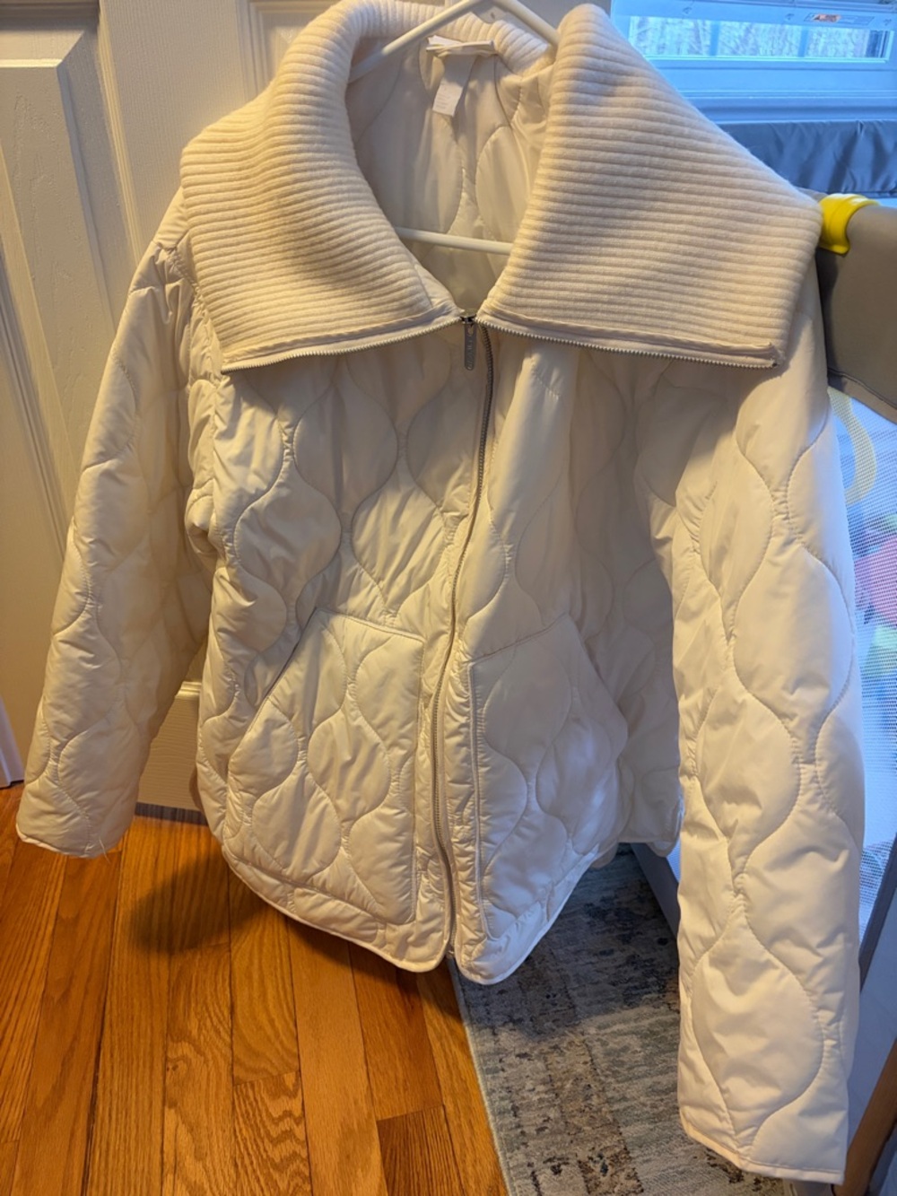 Zella Cream Quilted Puffer Jacket with Ribbed Collar